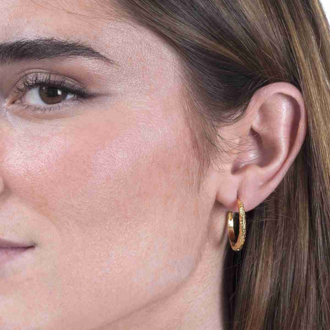 Large Sterling Silver & Gold Vermeil Lava Huggie Hoops - "Round Lava"