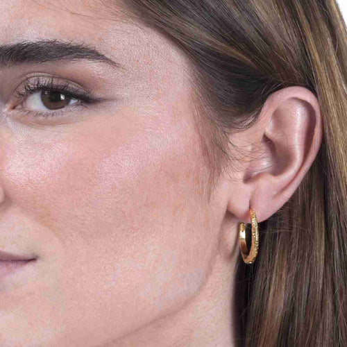 Large Sterling Silver & Gold Vermeil Lava Huggie Hoops - "Round Lava"