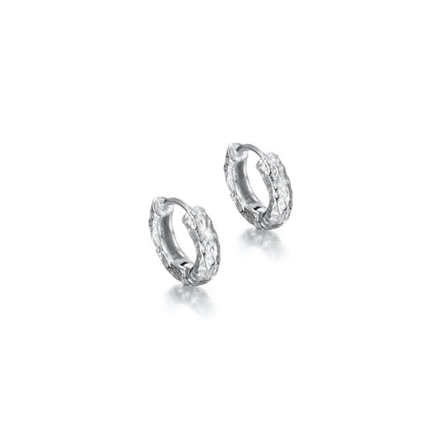 Small Sterling Silver Lava Huggie Hoops - "Round Lava"