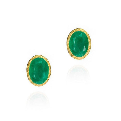 Emerald Stud Earrings in Gold Vermeil - "Zen"