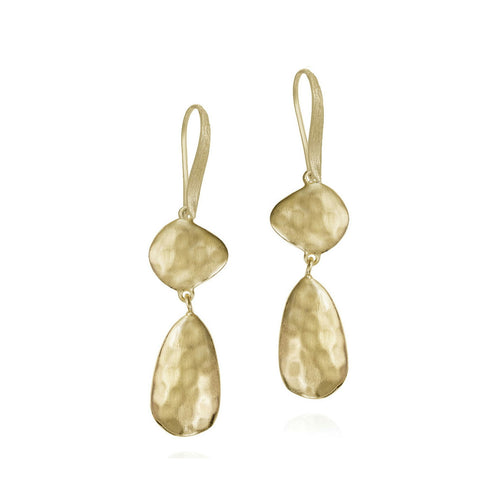 Gold Vermeil Hammered-Finish Drop Earrings - "Essential Petal"