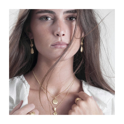 Gold Vermeil Hammered-Finish Drop Earrings - "Essential Petal"