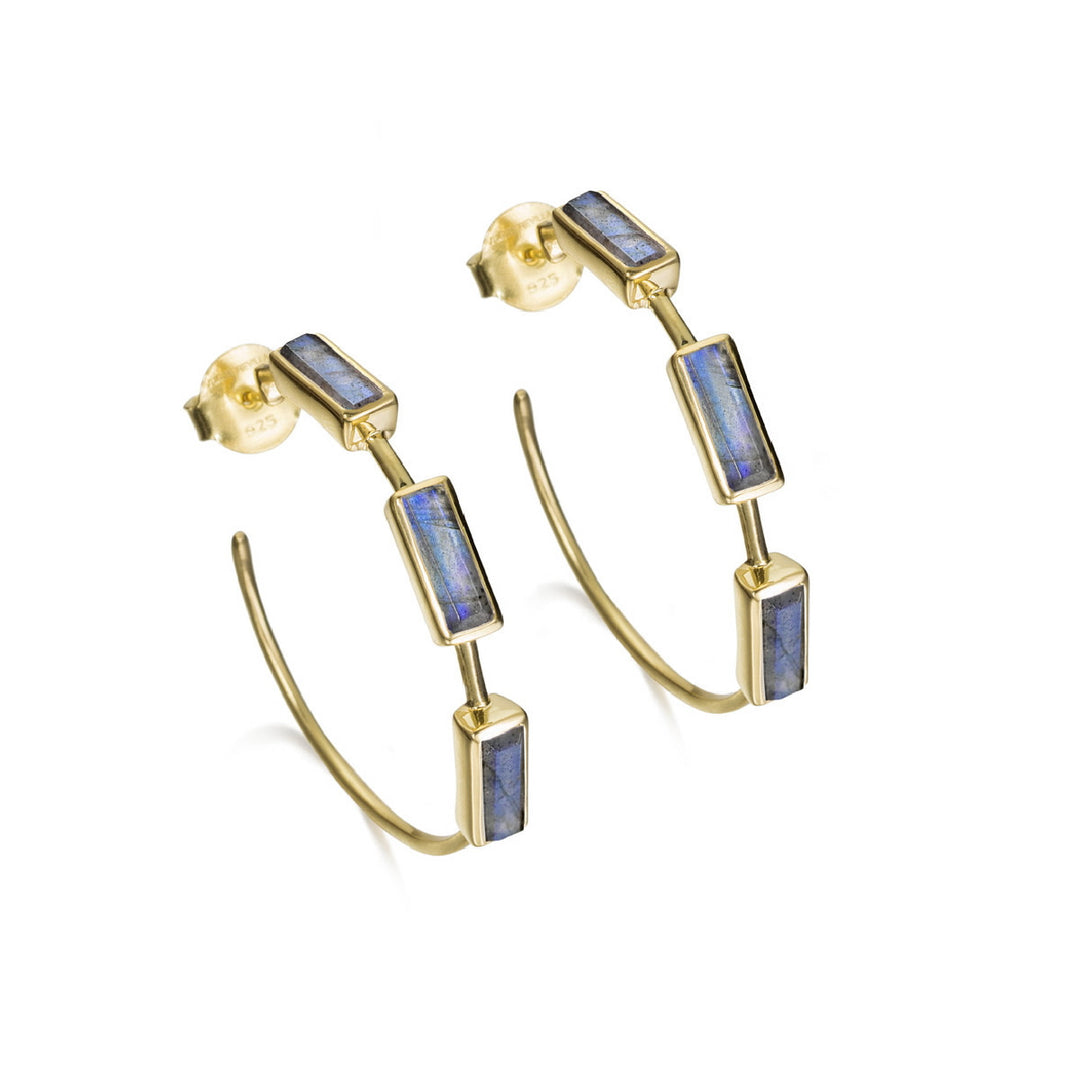 Empire labradorite hoop earrings in gold vermeil and sterling silver