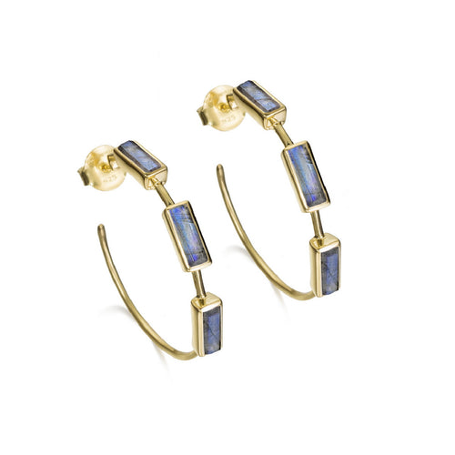 Labradorite Hoop Earrings in Gold Vermeil - "Empire"