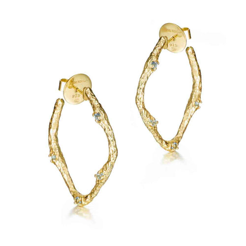 Topaz Stud Hoop Earrings in Gold Vermeil - "Blue Lava"