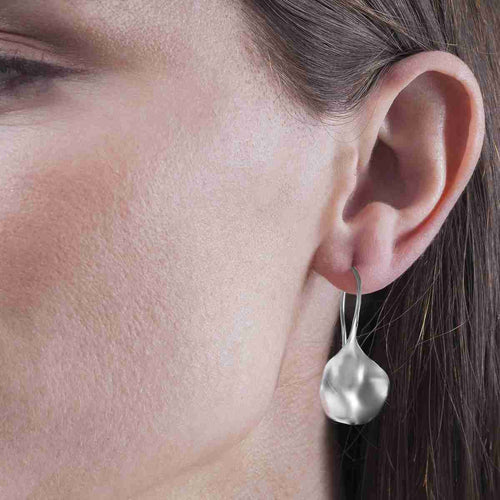 Sterling Silver Rippled Disk Drop Earrings - "Silver Aqua"