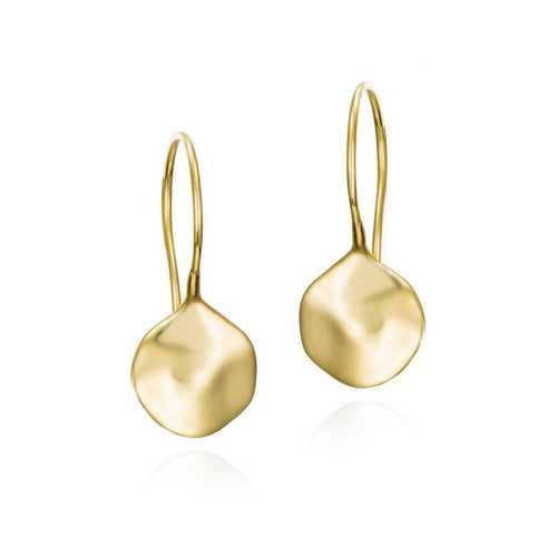 Gold & Sterling Silver Rippled Disk Drop Earrings - "Gold Aqua"