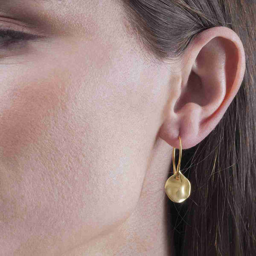 Gold & Sterling Silver Rippled Disk Drop Earrings - "Gold Aqua"