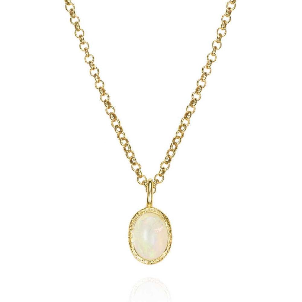 Iridescent opal pendant necklace, sterling silver with gold vermeil finish