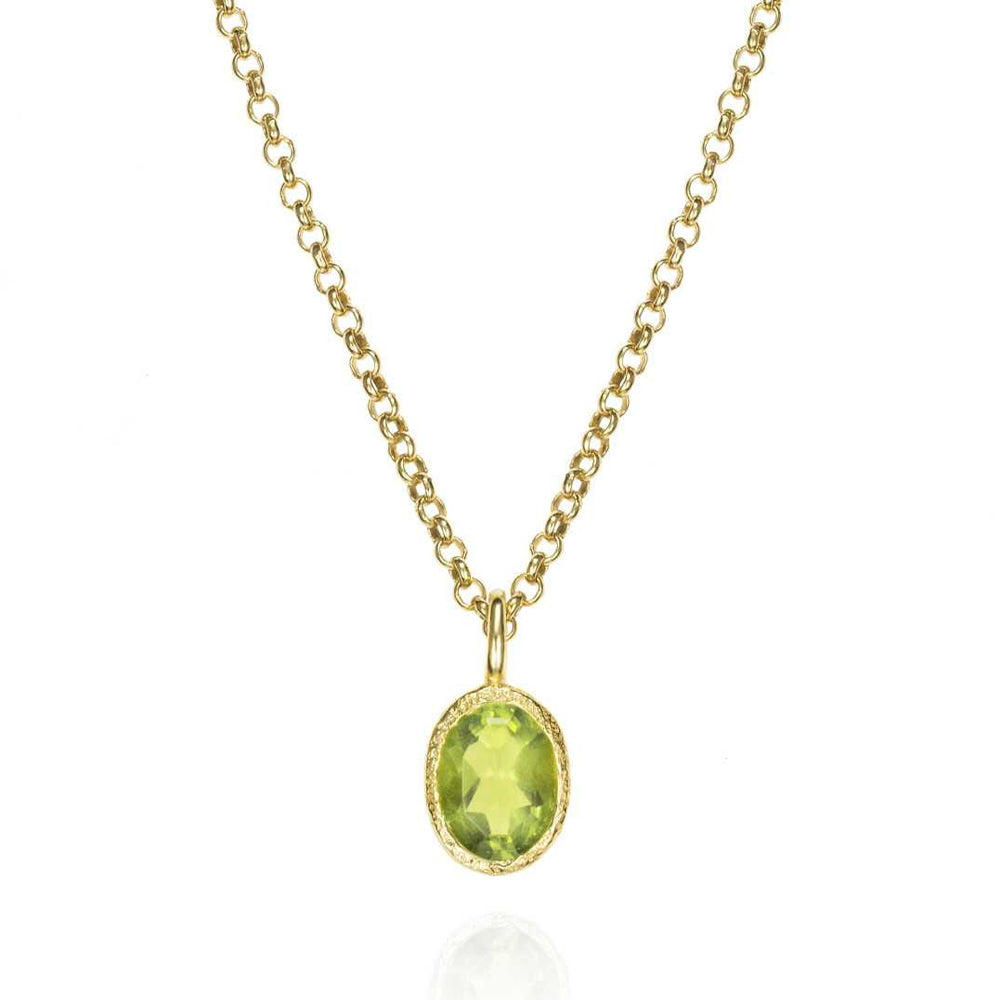 Green peridot pendant necklace, sterling silver with gold vermeil finish