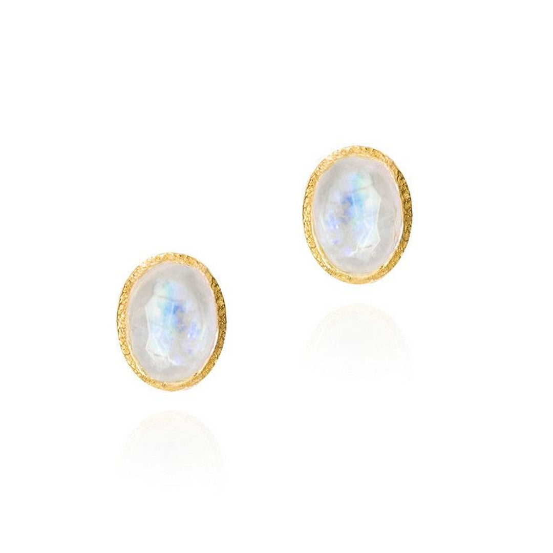 Rainbow Moonstone Stud Earrings in Gold Vermeil - "Zen"