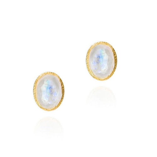 Rainbow Moonstone Stud Earrings in Gold Vermeil - "Zen"