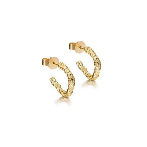 Gold & Sterling Silver Lava Open Hoop Huggie Hoops - "Basalt Lava"
