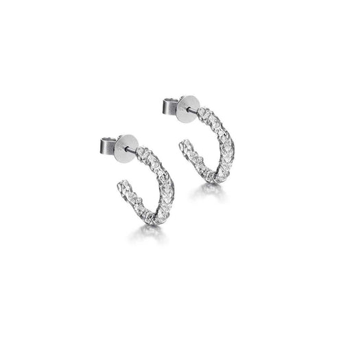 Sterling Silver Lava Open Hoop Huggie Hoops - "Basalt Lava"
