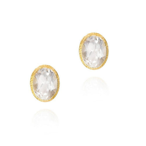 White Topaz Stud Earrings in Gold Vermeil - "Zen"