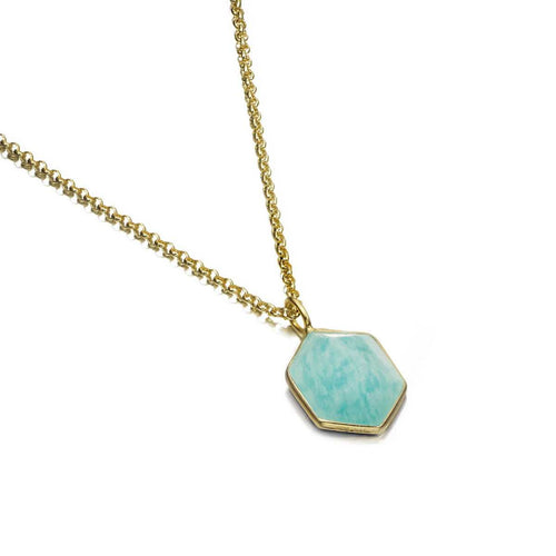Blue Amazonite Vermeil Hexagon Pendant Necklace - "Geo"