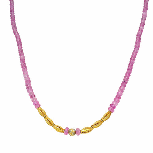 Pink Sapphire & Diamond Gold Necklace – “Orchid Thread”