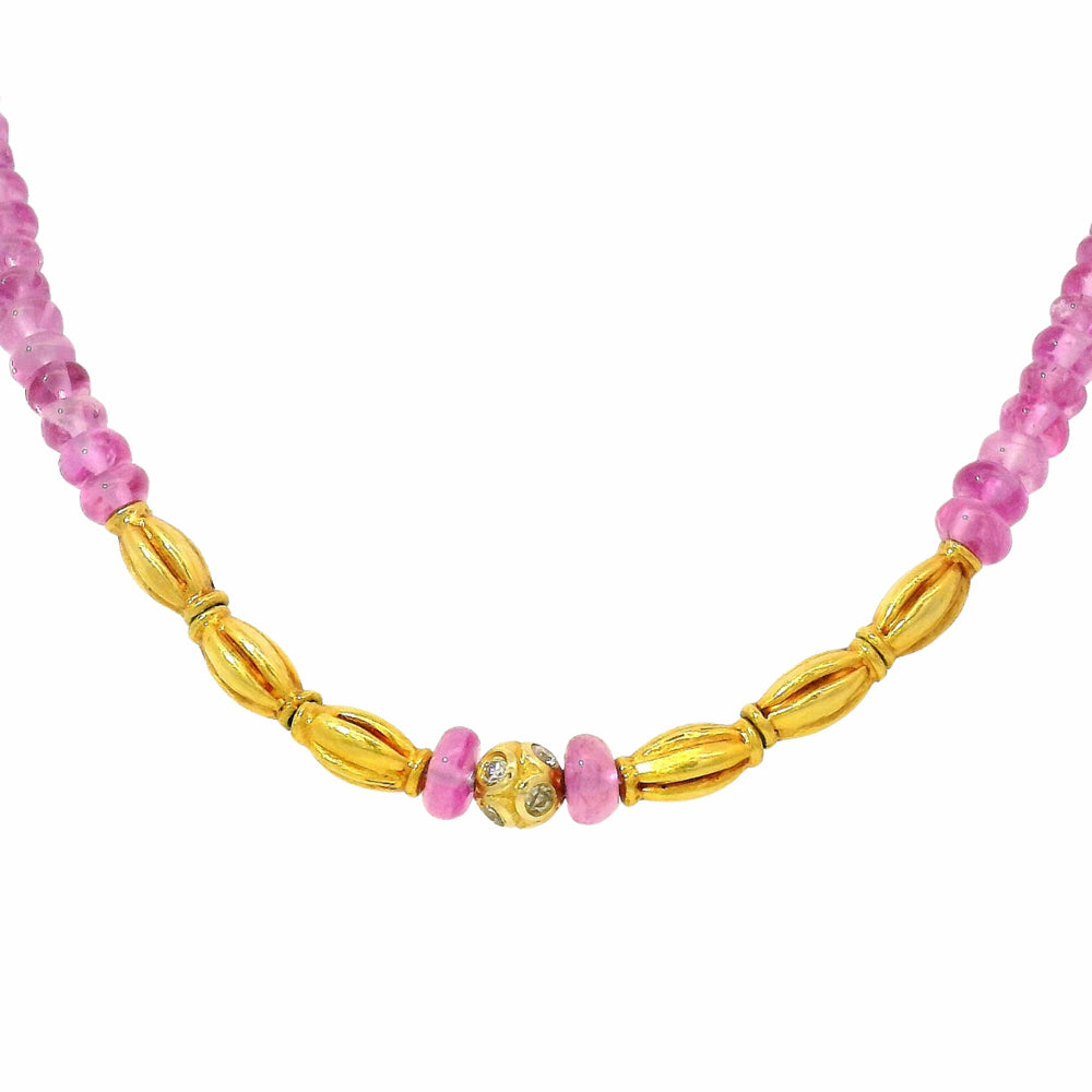 Orchid Thread pink sapphire bead necklace in 14K yellow gold