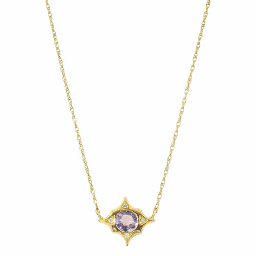 Purple Sapphire & Diamond Gold Necklace – “Violet Meridian”