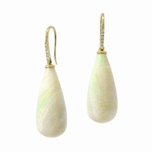 Opal, Diamond & Gold Drop Earrings – “Veil”
