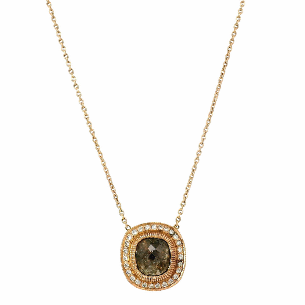 Rose Cipher rose-cut diamond necklace by Julie Romanenko in 14K rose gold