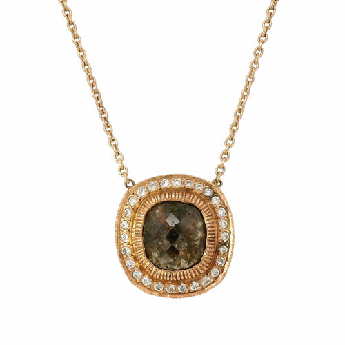 Rose-Cut Diamond Rose Gold Necklace – “Rose Cipher”