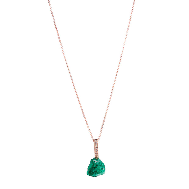 Just Jules Rough Emerald and 14K Rose Gold Diamond Bail Pendant Front