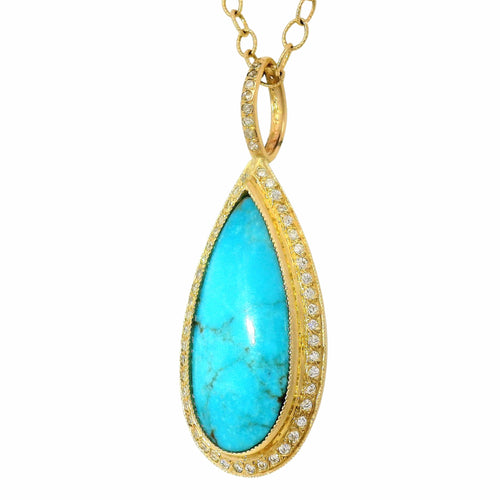 Gold Kingman Turquoise & Diamond Necklace – “Desert Reliquary”