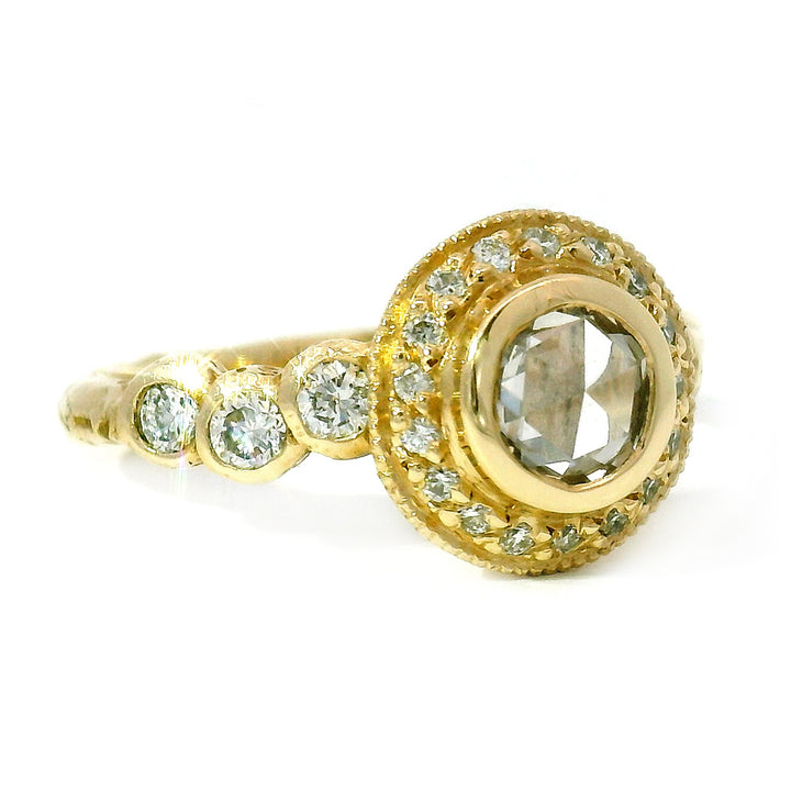 Rose Cut Diamond Halo Engagement Ring - "Bubble"