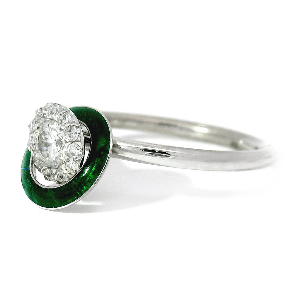 Kinetic Ceramic Halo & Diamond Ring - "Happy Dark Green"