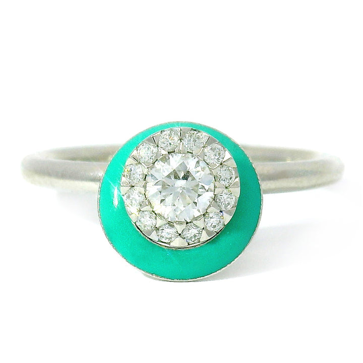 Kinetic Ceramic Halo & Diamond Ring - "Happy Aqua Green"