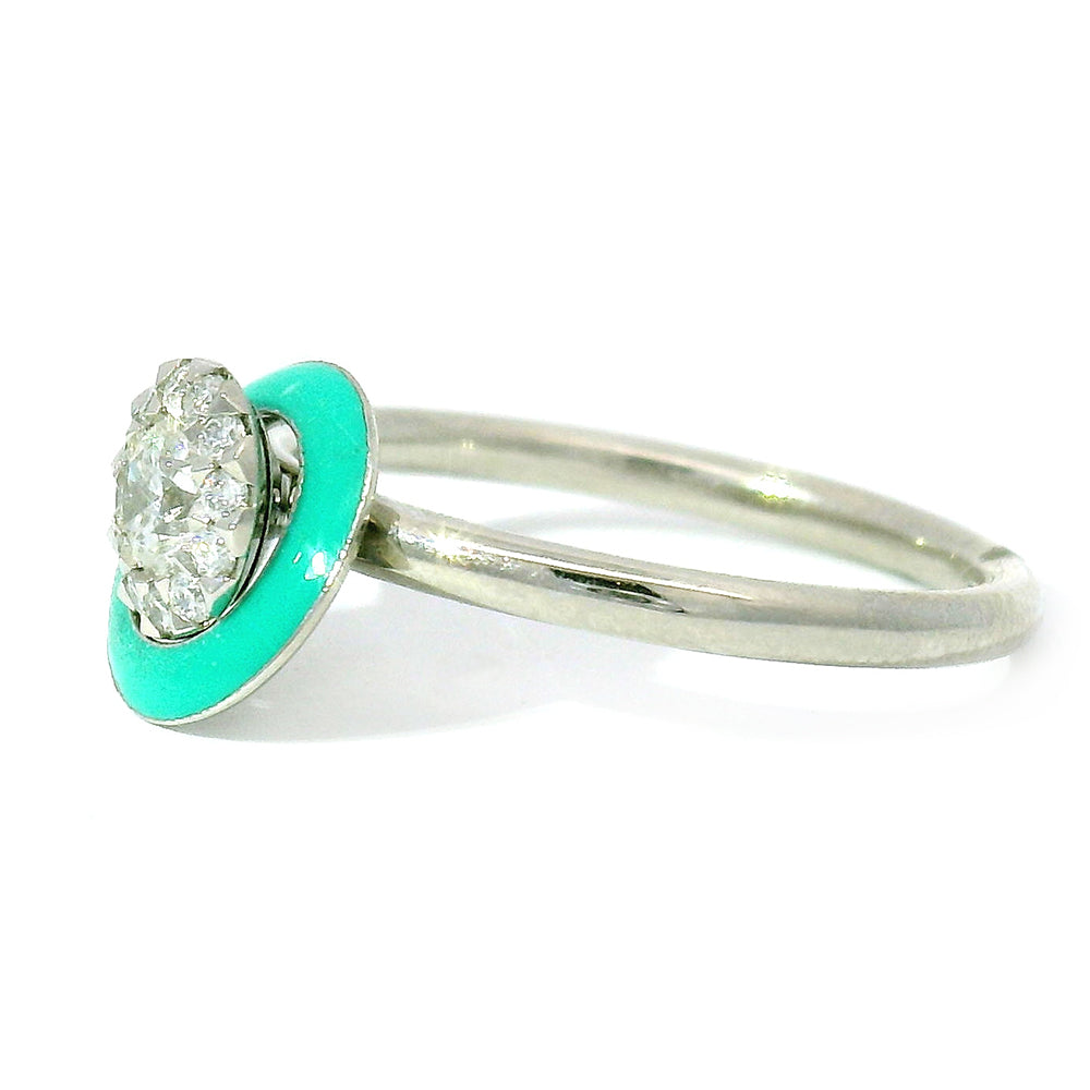 Kinetic Ceramic Halo & Diamond Ring - "Happy Aqua Green"