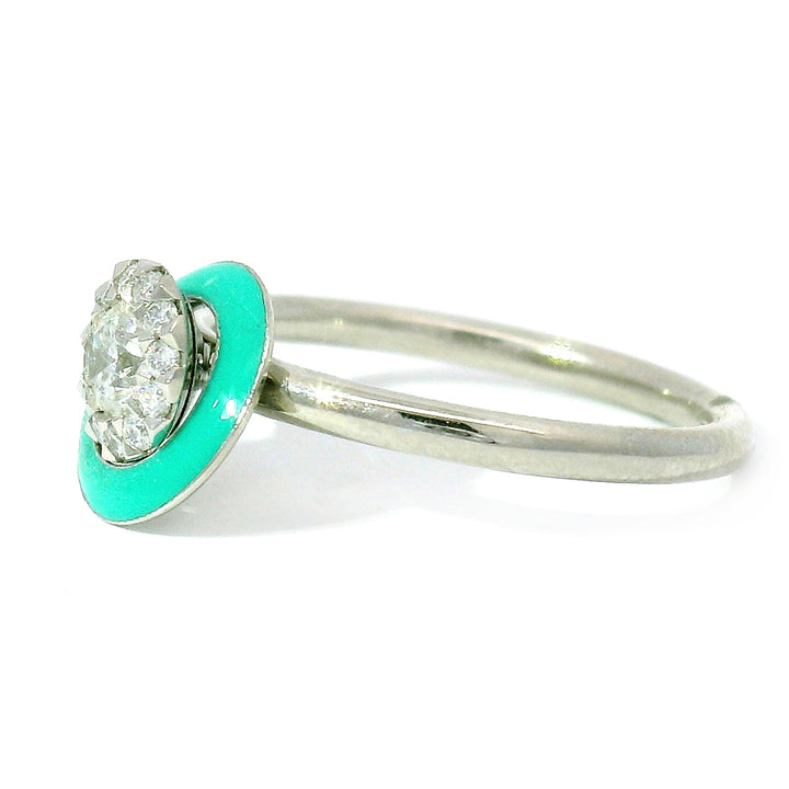 Kinetic Ceramic Halo & Diamond Ring - "Happy Aqua Green"