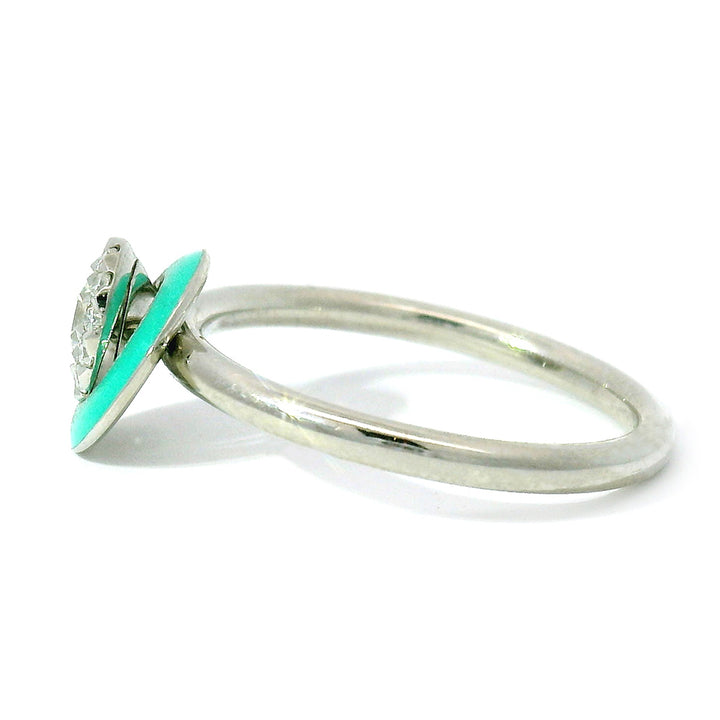 Kinetic Ceramic Halo & Diamond Ring - "Happy Aqua Green"