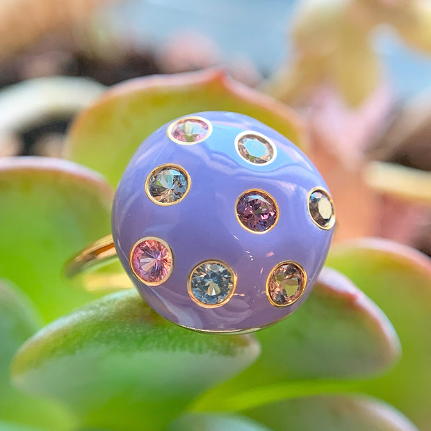 Montana Sapphire and Enamel Ring - "Purple Polka Dot"