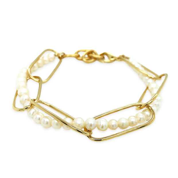 Yellow Gold Plated Bracelet with Intertwined Pearls - "Karen"