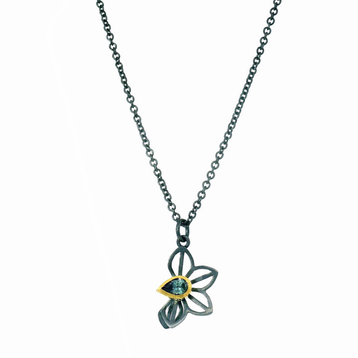Montana Sapphire Necklace in Silver & Gold - "Spring Anise"