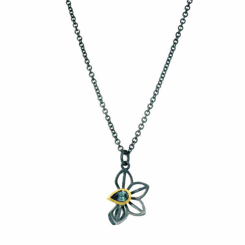 Montana Sapphire Necklace in Silver & Gold - "Spring Anise"