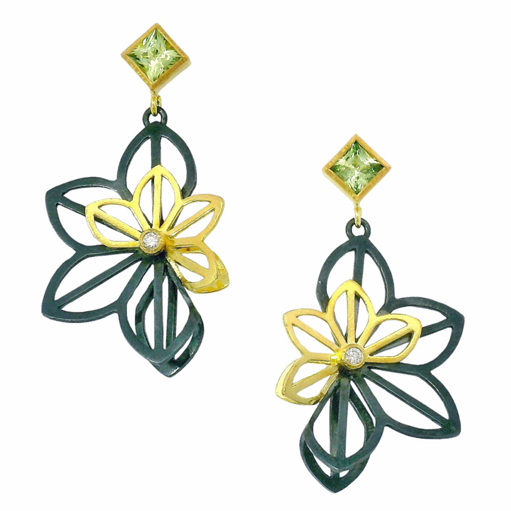 Silver & Gold Origami Earrings with Montana Sapphires