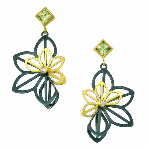 Green Montana Sapphire and Diamond Fold Earrings - "Green Anise"
