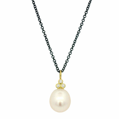 Diamond Pearl Drop Necklace - "Moonlight"