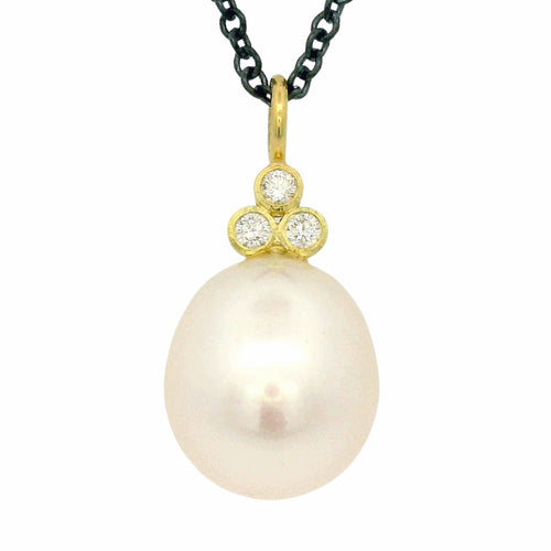 Diamond Pearl Drop Necklace - "Moonlight"