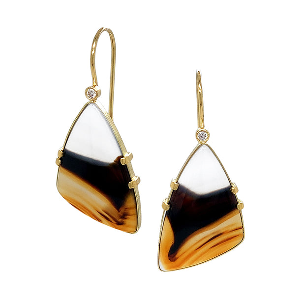 One-Of-A-Kind Montana Agate & Diamond Earrings - "Layered Beauty"