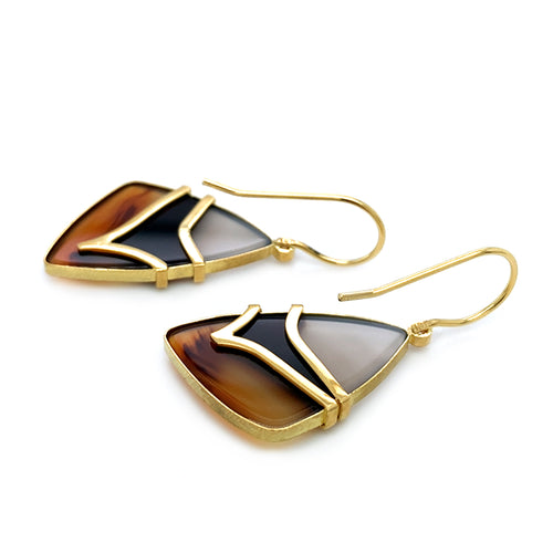 One-of-a-Kind Montana Agate & Diamond Earrings - "Layered Beauty"
