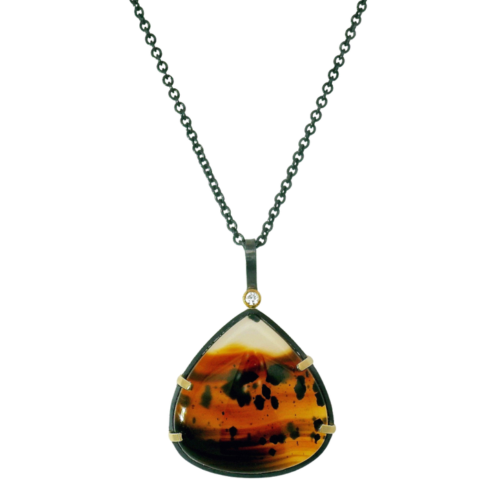One-of-a-Kind Montana Agate & Diamond Necklace - "Tigress"