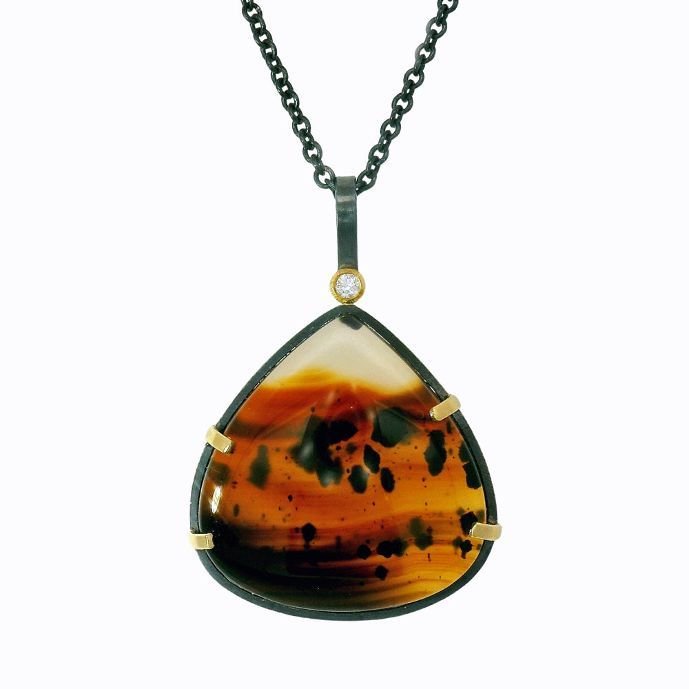 One-of-a-Kind Montana Agate & Diamond Necklace - "Tigress"