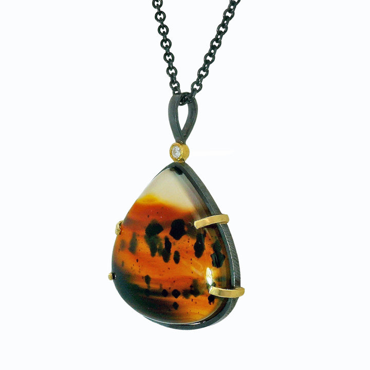 One-of-a-Kind Montana Agate & Diamond Necklace - "Tigress"