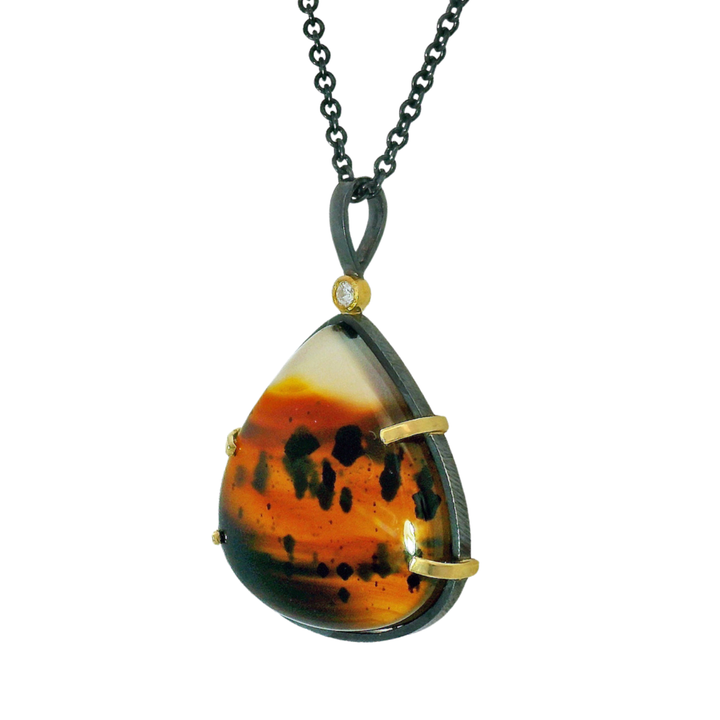 One-of-a-Kind Montana Agate & Diamond Necklace - "Tigress"