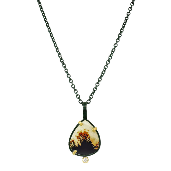 One-of-a-Kind Dendritic Agate & Diamond Necklace - "Desert Rose"