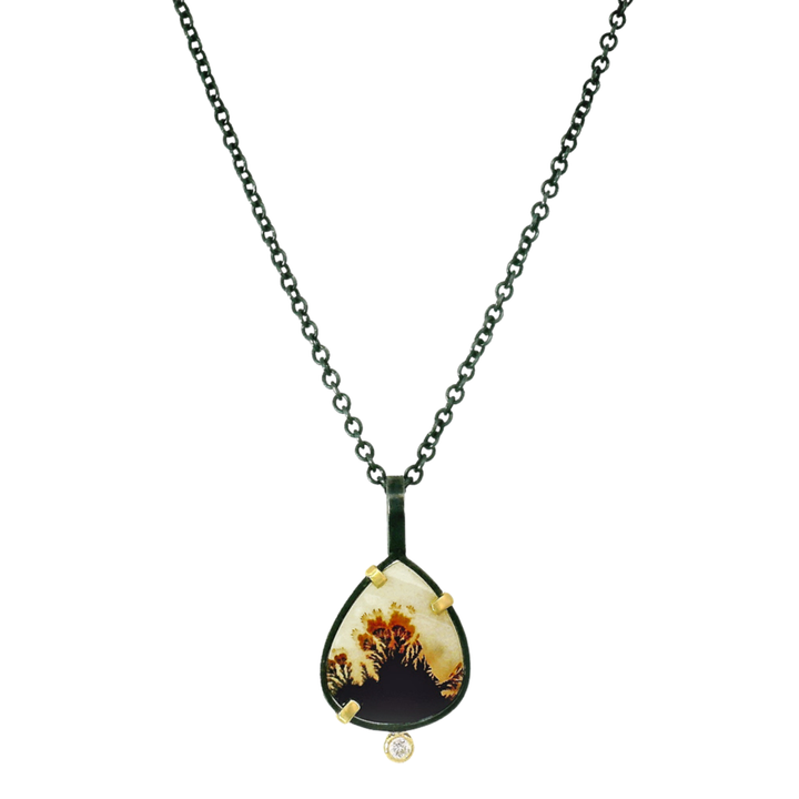 One-of-a-Kind Dendritic Agate & Diamond Necklace - "Desert Rose"